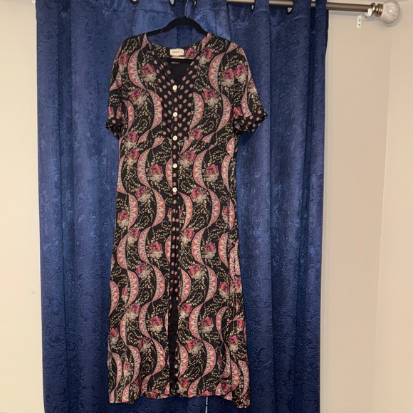 liberty Dresses & Skirts - Liberty Black and Pink Floral Midi Dress